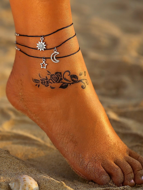 Sun Moon Star Bohemian Triple Layered Anklet Ankle Bracelet