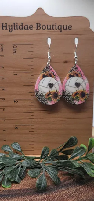 Volleyball, Sunflowers & Leopard Teardrop Dangle Earrings