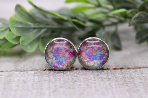 Watercolor Flower || 12mm Glass Stud Earrings