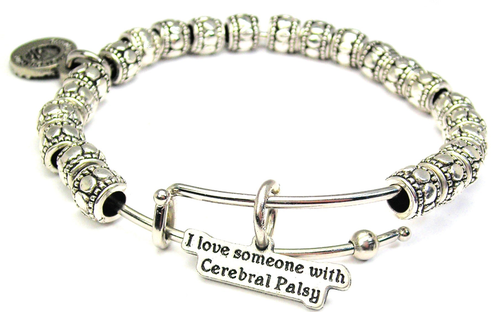 I Love Someone With Cerebral Palsy Metal Beaded Bangle Bracelet