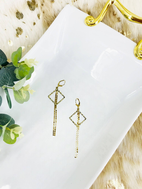Square Pendant & Gold Tassel Earrings 