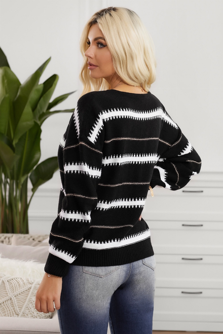 Crew-Neck Striped Loose Fit Sweater
