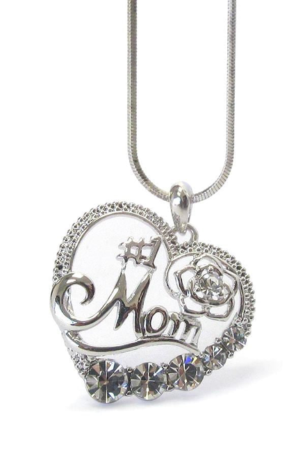 #1 Mom Crystal Heart Pendant Necklace