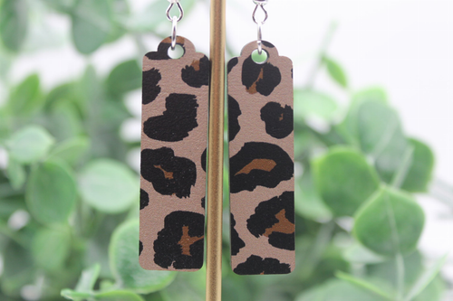 Leopard Bar Wood Dangle Earrings