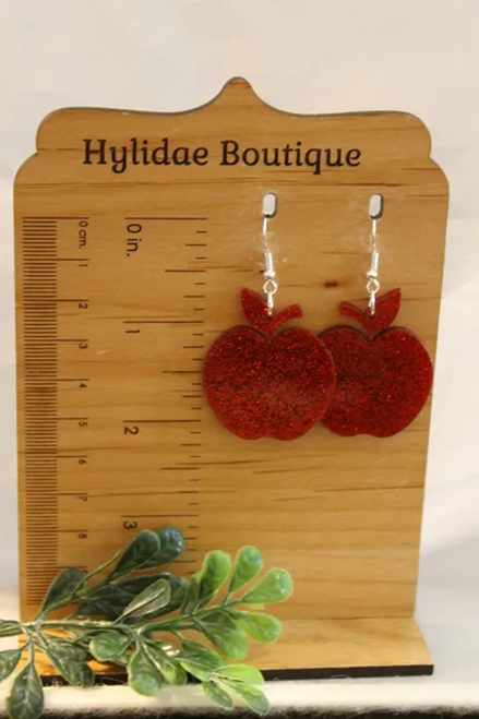 Red Glitter Apple || Dangle Earrings