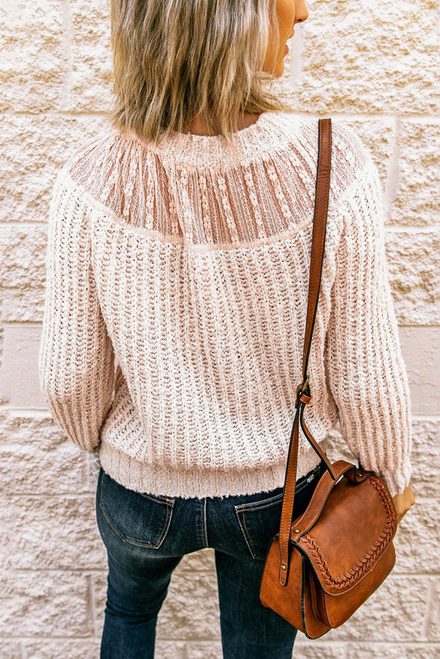 Comfy R-Neck Lace Splicing Sweater