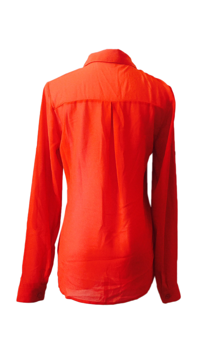 Imprinted Flower Details Long Sleeve Blouse Red