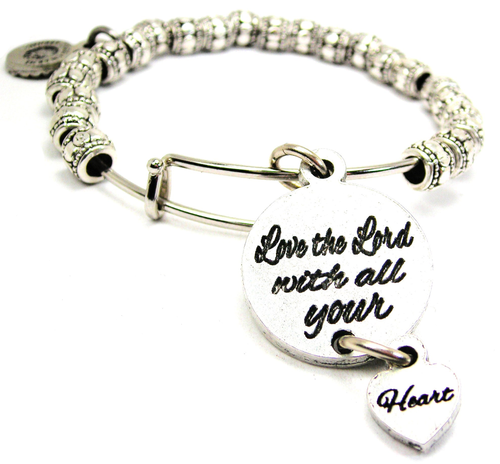 Love The Lord With All Your Heart Metal Beaded Bangle Bracelet