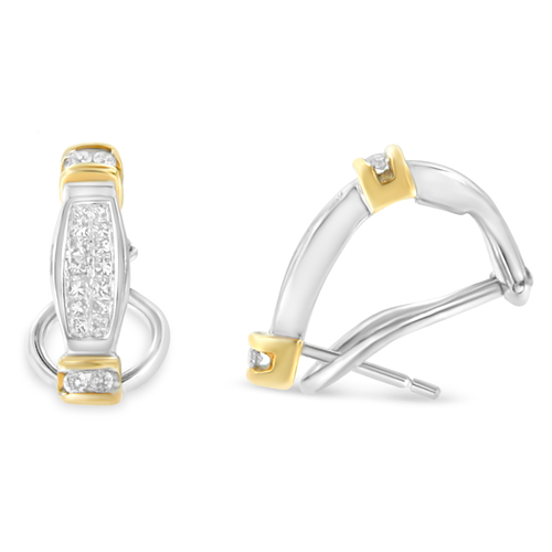14 Karat Two-Toned Gold 1/2  Carat Total Diamond Weight Round and Princess Cut Diamond Earrings 