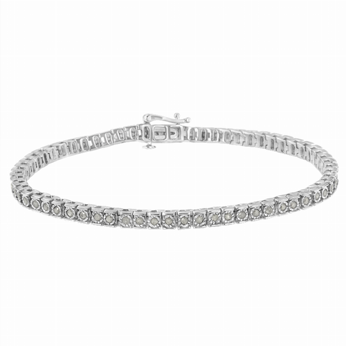 .925 Sterling Silver 1 Carat Total Weight Diamond Square Frame Miracle-Set Tennis Bracelet  - 7"