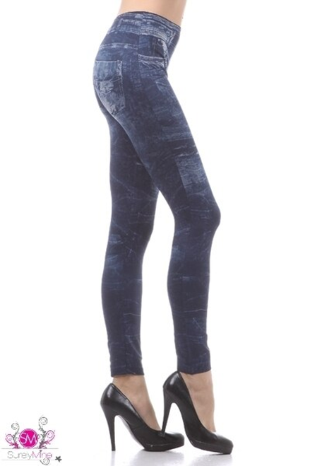 Blue High waist denim print leggings
