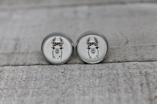 Llama with Leopard Headband  Glass Stud Earrings