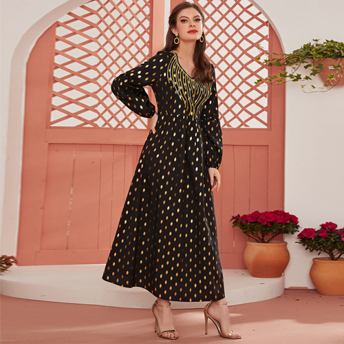 Dubai Spot Print V Neck Maxi Dress