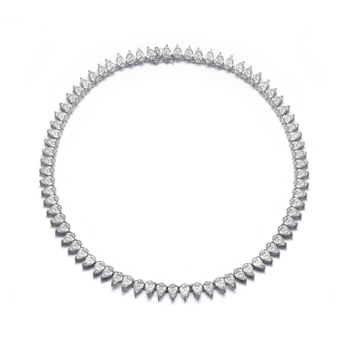 Collette Z Sterling Silver with Rhodium Plated Clear Pear Cubic Zirconia Eternity Necklace