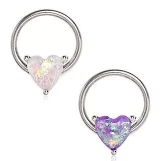 Synthetic Opal Heart Snap-in Captive Bead Ring / Septum Ring