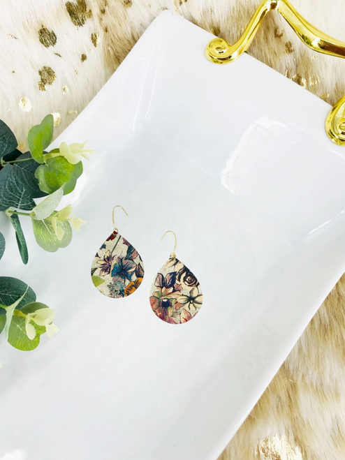 Genuine Floral Pattern Leather Earrings 