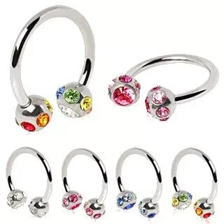 316L Surgical Steel Horseshoe with Multi Color Gem balls
