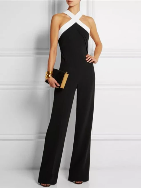 Ladies CHIC CONTRAST HALTER JUMPSUIT