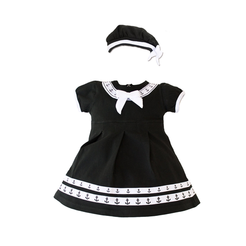 Navy Anchor Baby Dress with Beret