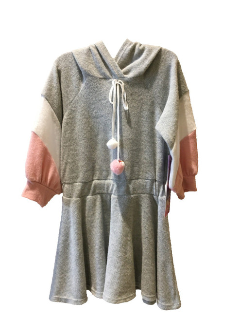 Hooded Hacci Color Block Dress Chevron Detail