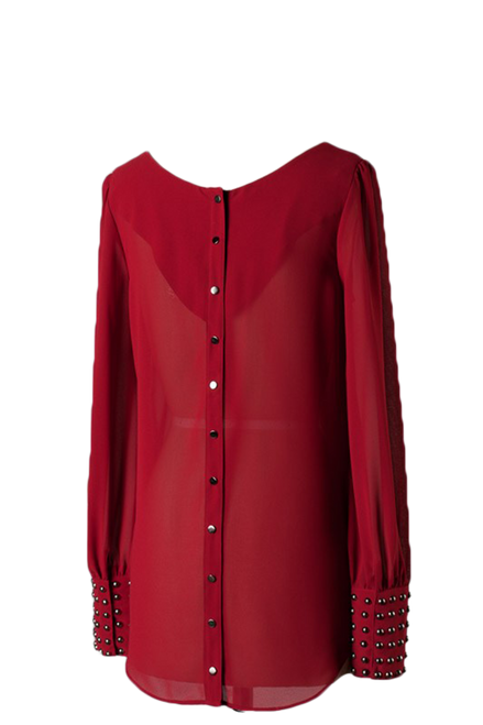 Studded Detail Wrist Back Button Long Sleeves Top