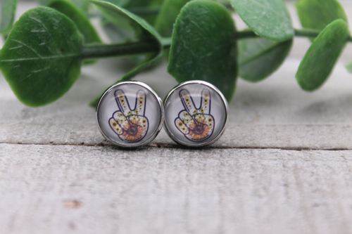 Sunflower Peace  Glass Stud Earrings