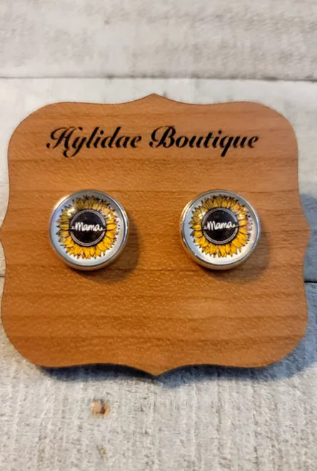 Mama Sunflower || Glass Stud Earrings || Hypoallergenic