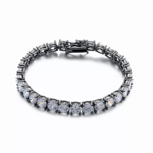 Collette Z Black Plated Sterling Silver Cubic Zirconia Square Stud Bracelet
