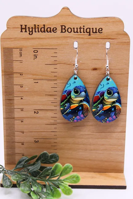 Sea Turtle Teardrop || Dangle Earrings
