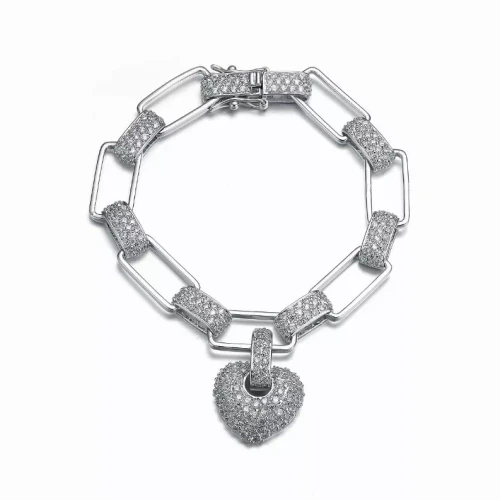 Collette Z C.Z. Sterling Silver Rhodium Plated Heart Shape Drop Link Bracelet