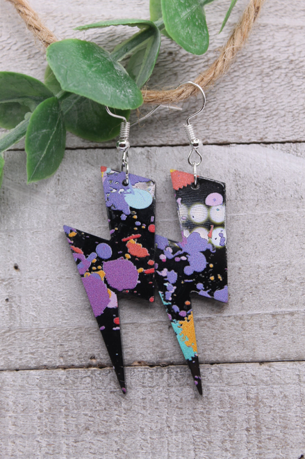 Paint Splatter Lightning Bolts Dangle Earrings
