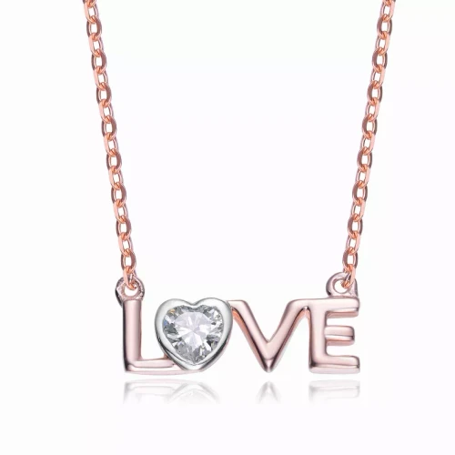 Collette Z Rose-plated Sterling Silver Cubic Zirconia 'LOVE' Necklace
