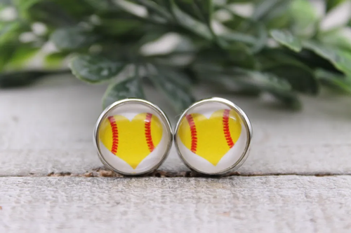 Softball Heart Stud Earrings