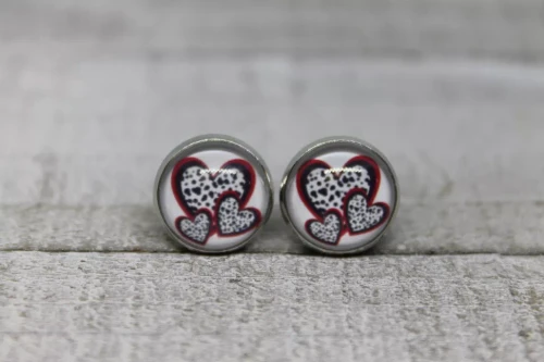 Dalmatian Heart Trio  Glass Stud Earrings