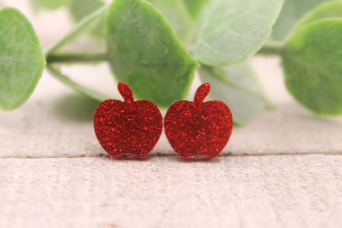Red Glitter Apple Resin Stud Earrings