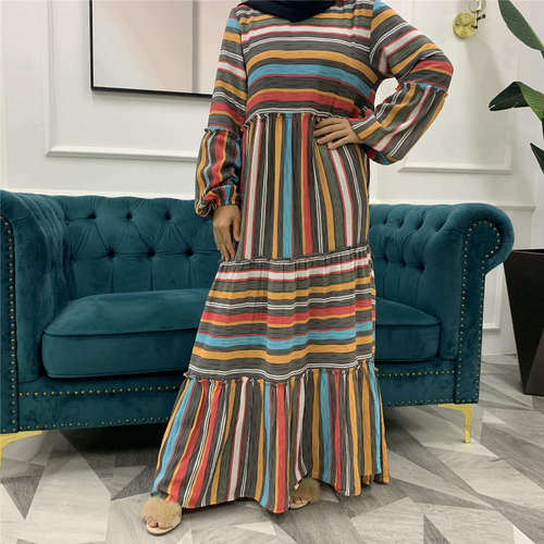 Striped Bubble Chiffon Long Maxi Dress