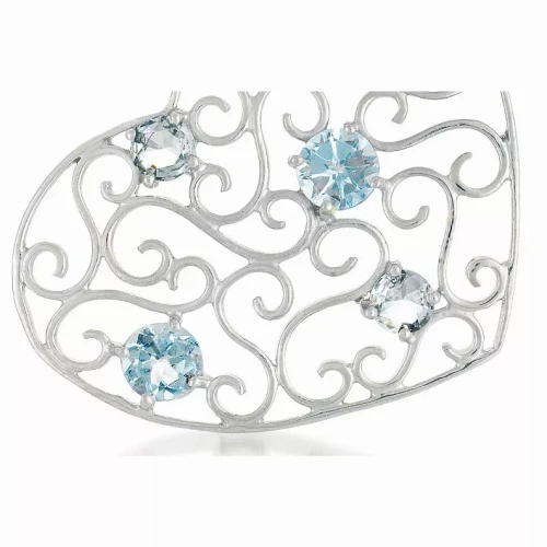 Collette Z Sterling Silver Genuine Blue Topaz Stone Intricate Heart Necklace
