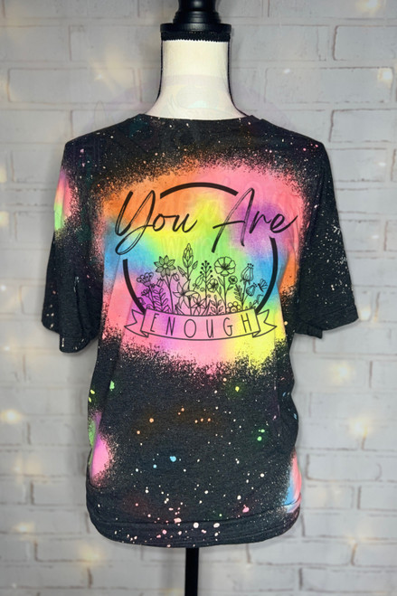 You Are Enough Flowers Reverse Tie Dye Patchwork Tee 