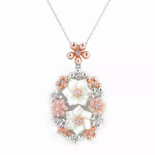 Collette Z Sterling Silver Cubic Zirconia Ball of Flowers Necklace