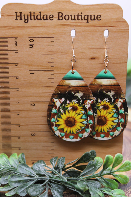 Sunflowers & Horseshoe Dangle Earrings