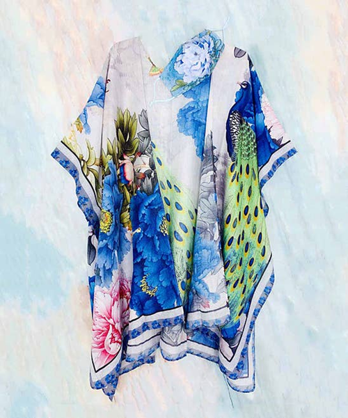 Peacock and Peonies Kimono with Mask Set (2 Pieces)