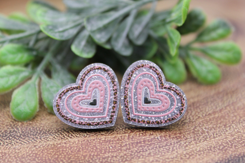 Silver Glitter Rainbow Hearts | Stud Earrings | Hypoallergenic