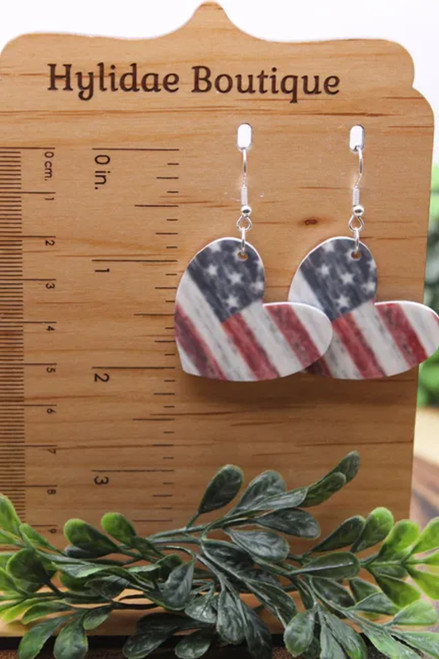 American Flag Heart Dangle Earrings