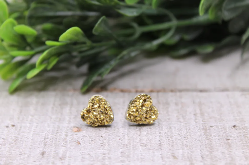 Gold Druzy Heart *MINI* Stud Earrings