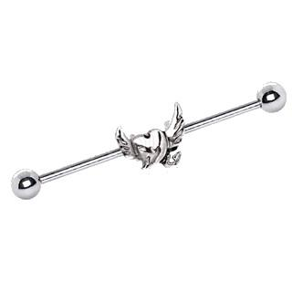 316L Stainless Steel Winged Devil's Heart Industrial Barbell