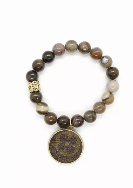 LV Again -Petrified Wood Stone Stretch Bracelet With Gold Metal Accent