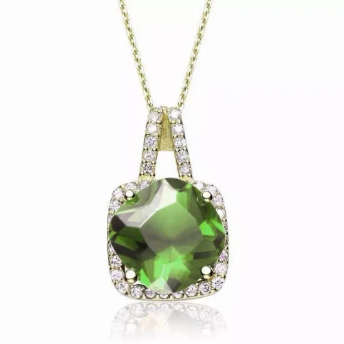Collete Z Cubic Zirconia Sterling Silver Gold Plated Peridot Square Pendant