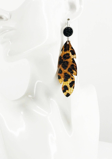Druzy Agate Leopard Leather Earrings 