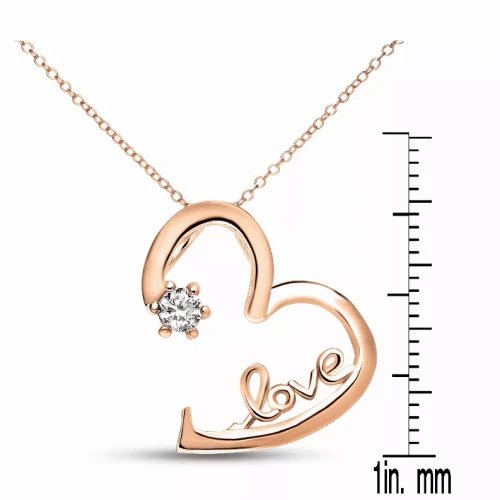 Collette Z Rose-plated Sterling Silver White Cubic Zirconia Heart 'LOVE' Necklace