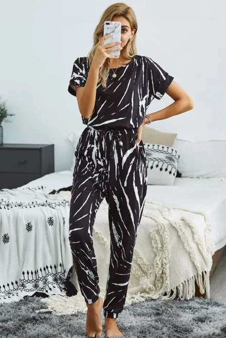 Casual chic Pocketed Tie-dye Jumpsuit